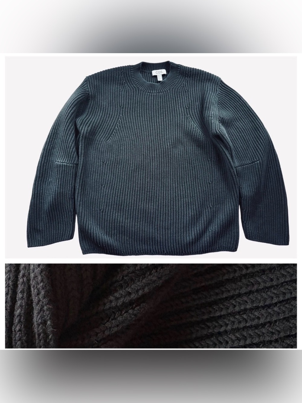 COS Men's Black Ribbed Oversized Cotton Blend Crew Neck Sweater Size Small EUC